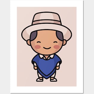 Cute Ecuadorian Villager in Traditional Clothing Cartoon Posters and Art